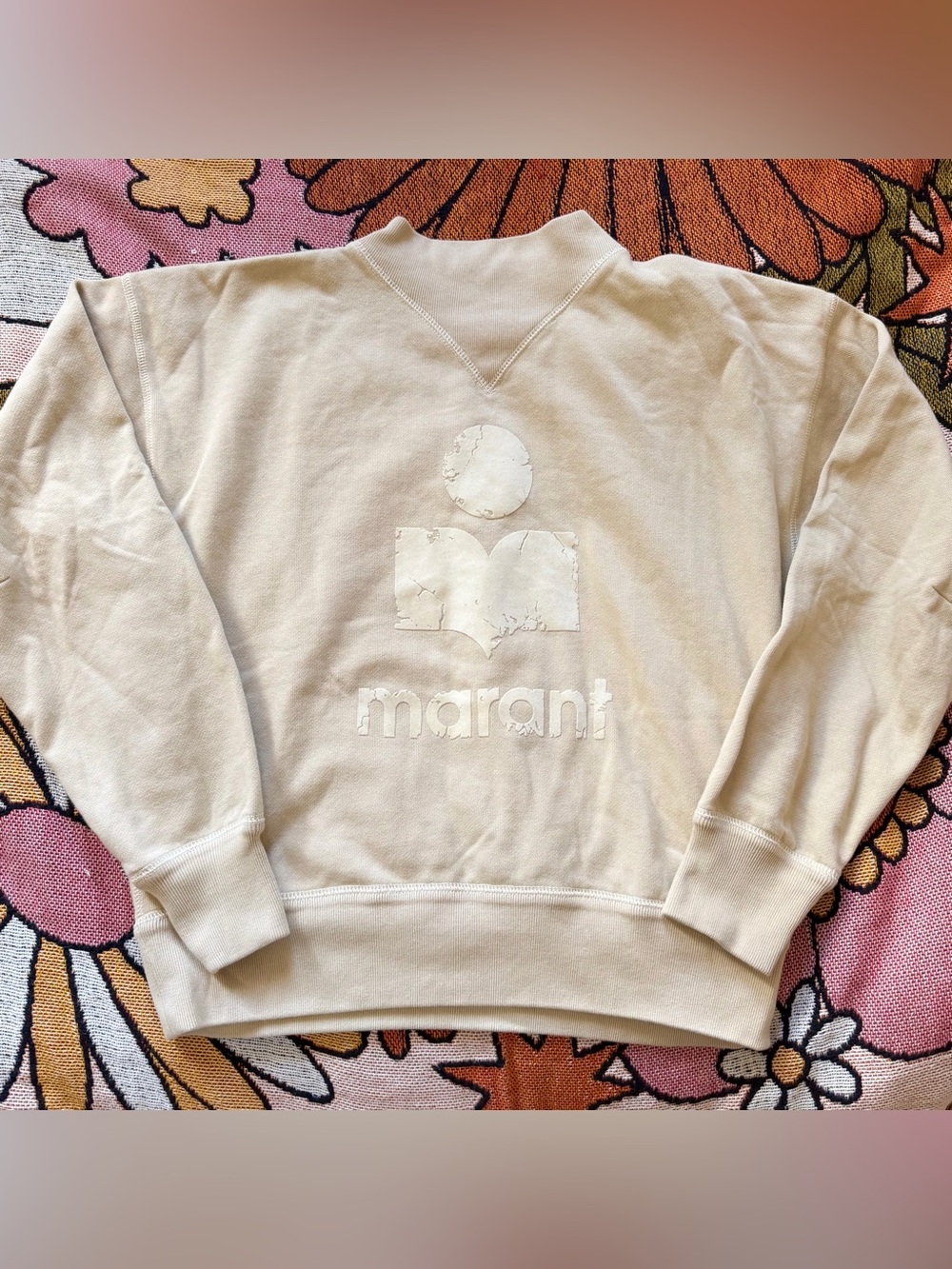 Isabel Marant Etoile Moby Sweatshirt Tan Velvet Logo Size 4 - Picture 2 of 6